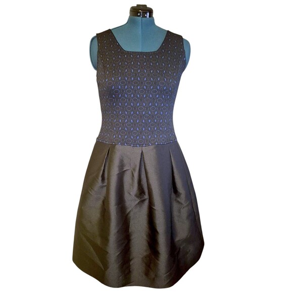 St. John Etched Geo Sparkle Jacquard & Mikado Black Blue Satin Dress SIZE 12 - Picture 1 of 6